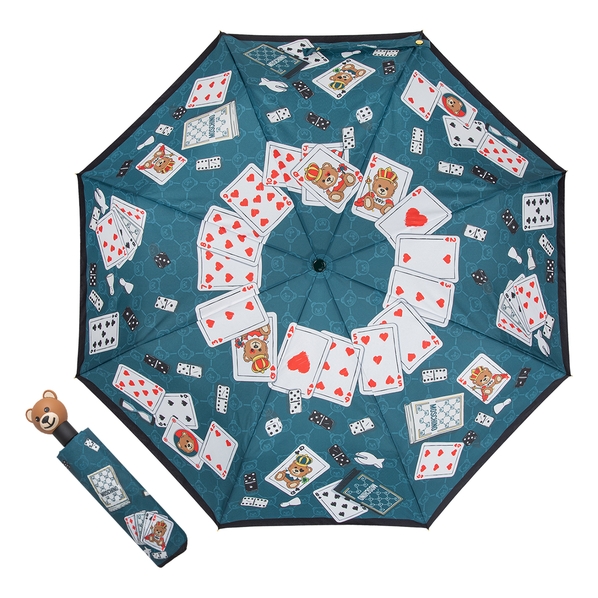 Moschino Зонт складной Moschino 8590-OCR Bear Playing Cards Teal blue