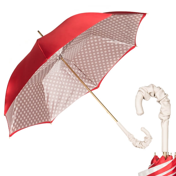 Pasotti Зонт-трость Pasotti Rosso Pois Ivory Pelle