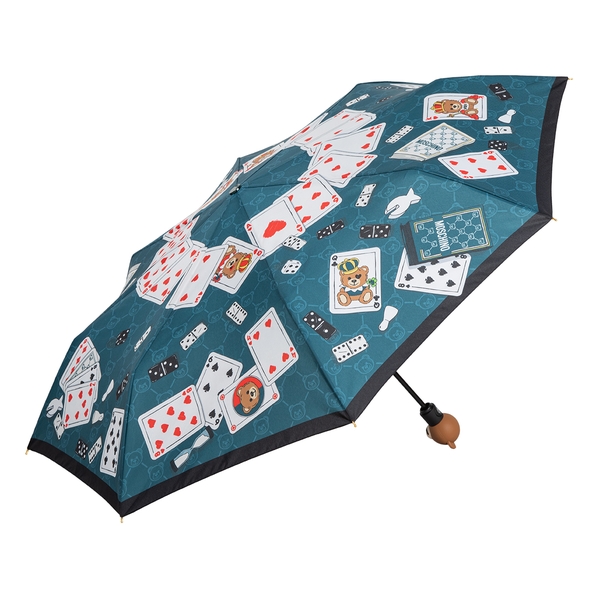 Moschino Зонт складной Moschino 8590-OCR Bear Playing Cards Teal blue