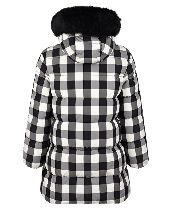 Moncler пух 1C51112 539YJ 998 Z21P Пальто Moncler пух с/кап, c/м, клетка, черный мех, лиса 62-1
