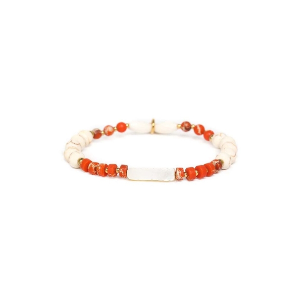 Nature Bijoux Браслет Nature Bijoux, Porquerolles, стрейч, перламутр, яшма, кость, говлит, NB23.1-13-42711