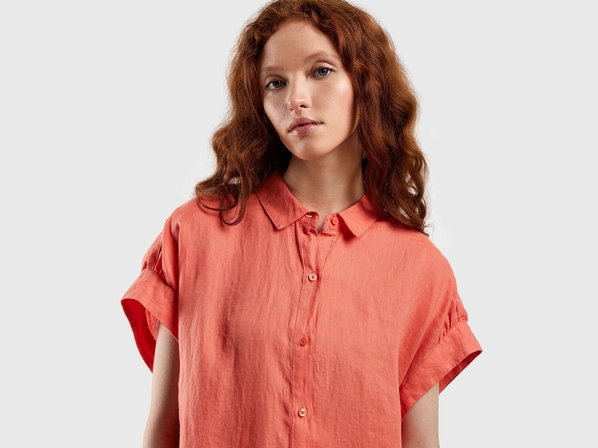 United colors of Benetton Льняная рубашка с коротким рукавом Benetton