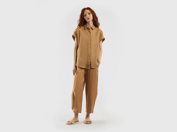 United colors of Benetton Льняная рубашка с коротким рукавом Benetton