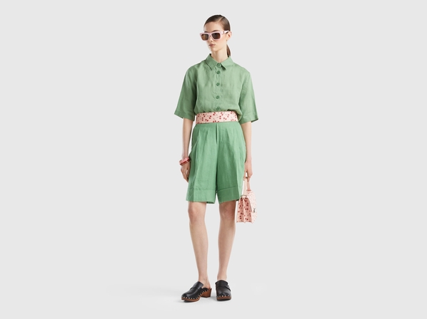 United colors of Benetton Льняная рубашка с коротким рукавом Benetton
